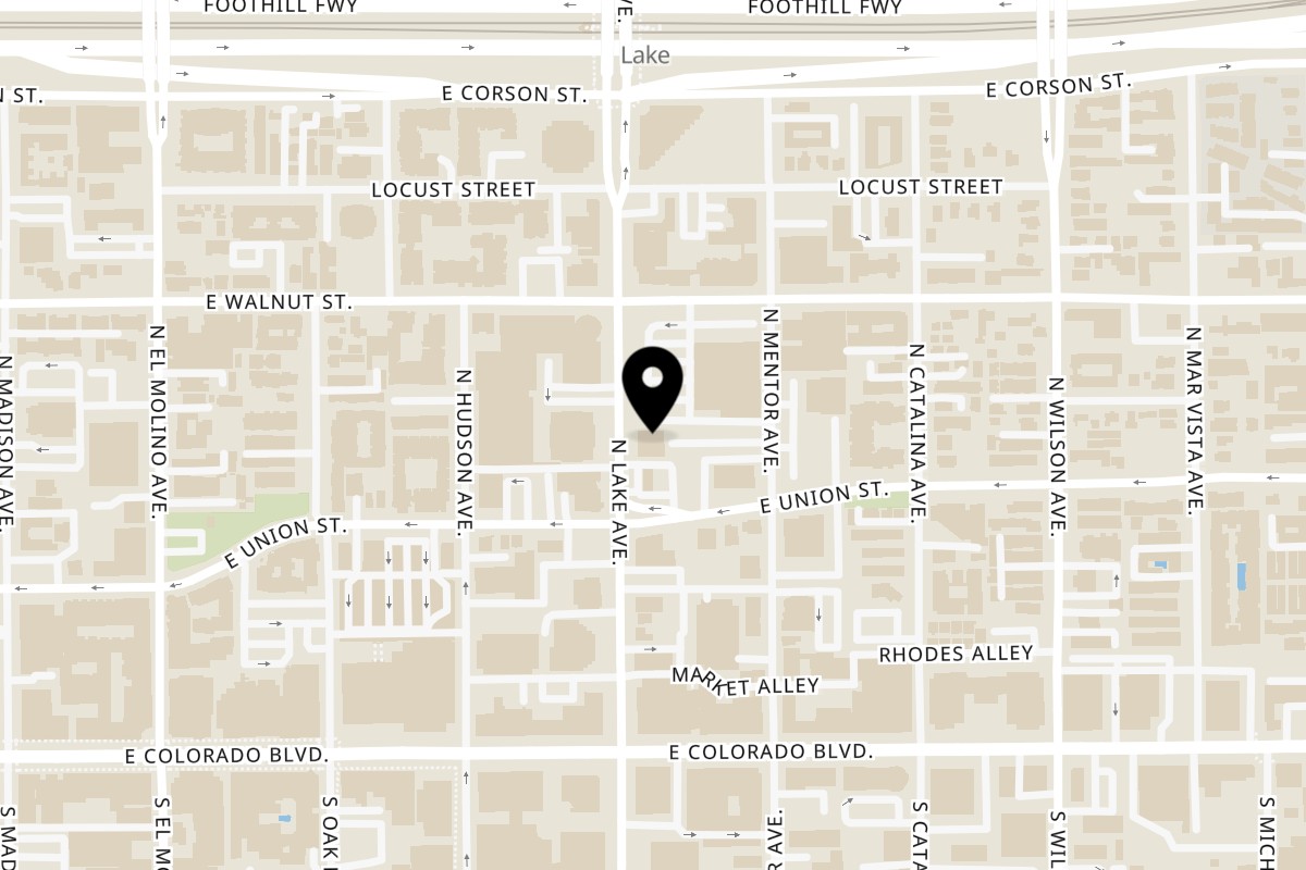 Map showing the location of Bobby's Place on 140 N Lake Ave in Pasadena